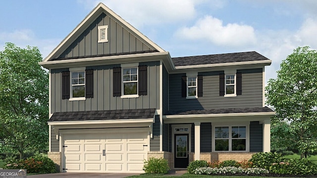 366 Lost Creek Blvd, Dallas, GA 30132 - craftsman-style house with board and batten siding, brick siding, a garage, and concrete driveway