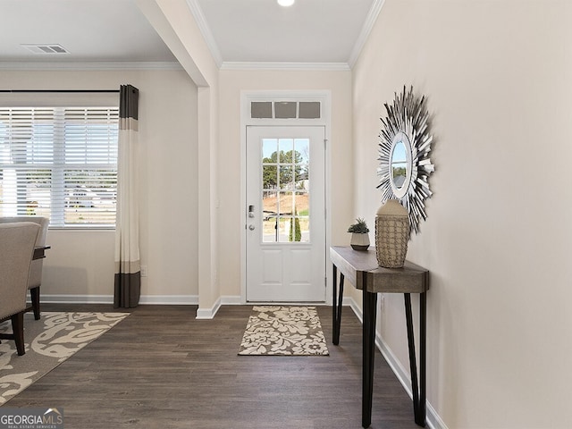 366 Lost Creek Blvd, Dallas, GA 30132 - entrance foyer with dark wood-style floors, baseboards, and crown molding