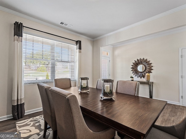 366 Lost Creek Blvd, Dallas, GA 30132 - dining room with baseboards, dark wood finished floors, and ornamental molding