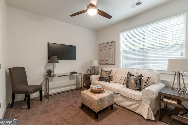 7850 Willoughby Ct, Alpharetta, GA 30005 - carpeted living area with a ceiling fan and baseboards