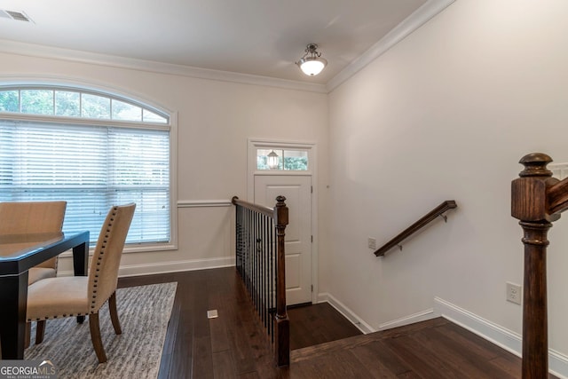 7850 Willoughby Ct, Alpharetta, GA 30005 - foyer featuring dark wood finished floors and ornamental molding