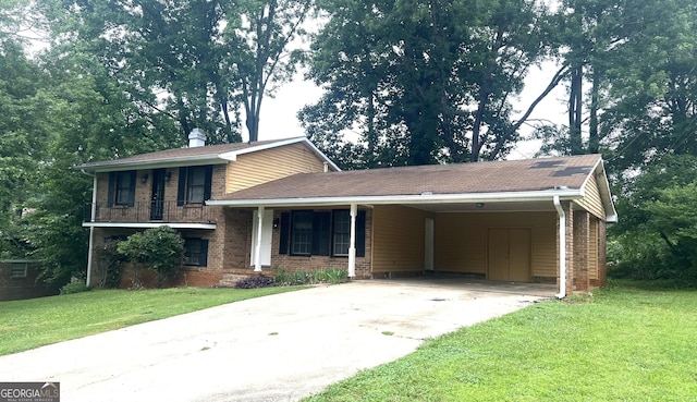 4196 Lehigh Blvd, Decatur, GA 30034 - split level home featuring driveway, brick siding, a front lawn, and an attached carport