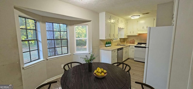 3226 Bruckner Blvd, Snellville, GA 30078 - kitchen with white appliances, light wood-style flooring, healthy amount of natural light, a sink, and a textured ceiling