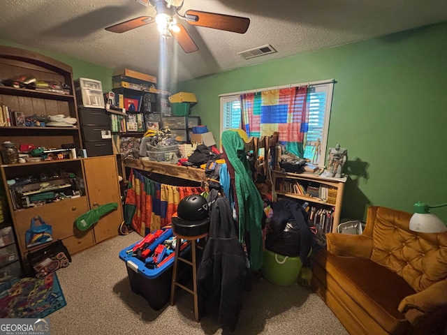 992 Tom Bell Rd, Cleveland, GA 30528 - office space featuring a textured ceiling, ceiling fan, and carpet floors