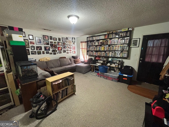 992 Tom Bell Rd, Cleveland, GA 30528 - carpeted living room featuring a textured ceiling