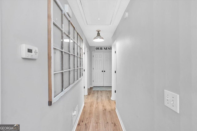 15 Split Oak Dr SW, Cartersville, GA 30120 - corridor featuring attic access, light wood finished floors, and baseboards
