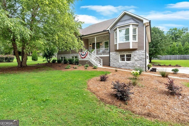 15 Split Oak Dr SW, Cartersville, GA 30120 - split level home with a porch, stone siding, and stairway
