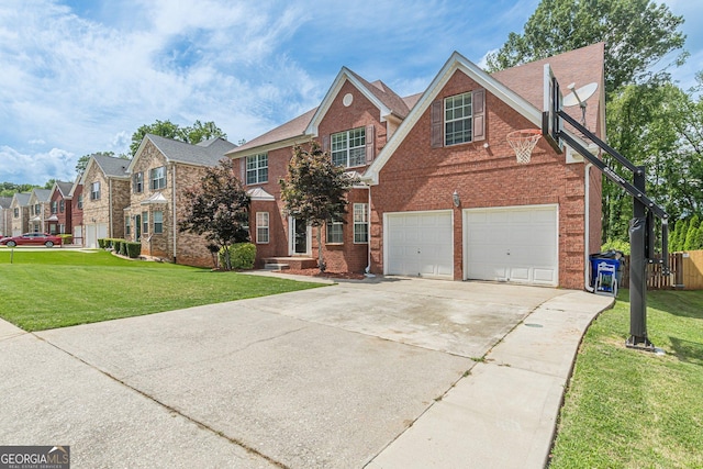 118 Surge Stone Ln, Stockbridge, GA 30281 - view of front facade featuring brick siding, driveway, a front yard, and a garage