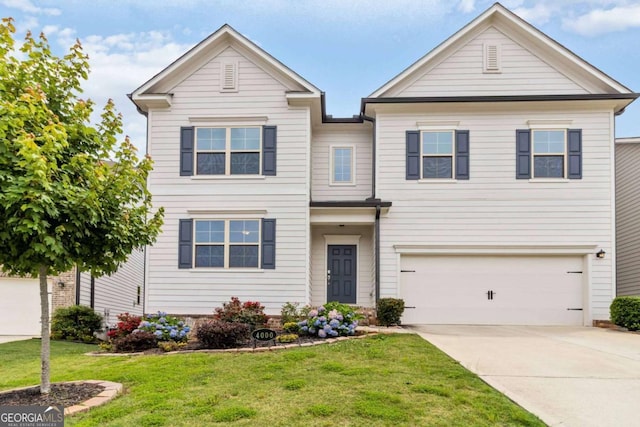 4000 Red Canoe Bnd, Lilburn, GA 30047 - traditional-style house with concrete driveway, a front yard, and an attached garage