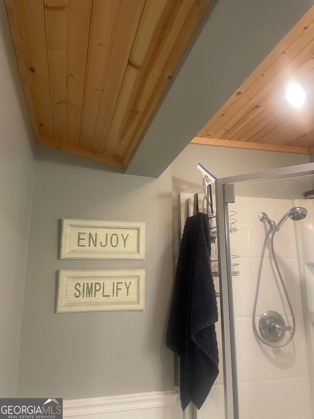 32 Yogi Bear Blvd, Cleveland, GA 30528 - bathroom view of wooden ceiling and a shower