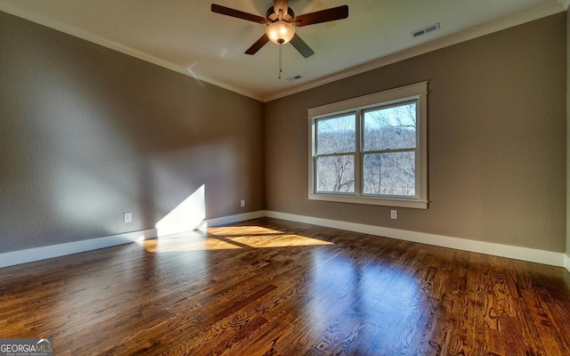 2628 Rolling River Dr, Hiawassee, GA 30546 - empty room with ornamental molding, baseboards, a ceiling fan, and wood finished floors