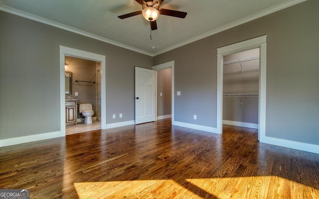 2628 Rolling River Dr, Hiawassee, GA 30546 - unfurnished bedroom featuring crown molding, a closet, wood finished floors, baseboards, and ensuite bathroom