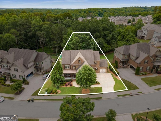 5830 Caveat Ct, Suwanee, GA 30024 - aerial perspective of suburban area with property boundaries highlighted