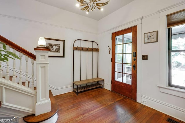 781 Boulevard, Athens, GA 30601 - foyer featuring wood-type flooring, healthy amount of natural light, stairs, and a chandelier