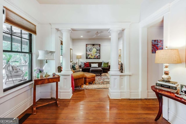 781 Boulevard, Athens, GA 30601 - living area featuring decorative columns and wood finished floors