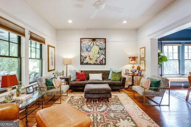 781 Boulevard, Athens, GA 30601 - living area with healthy amount of natural light, wood finished floors, ceiling fan, and recessed lighting