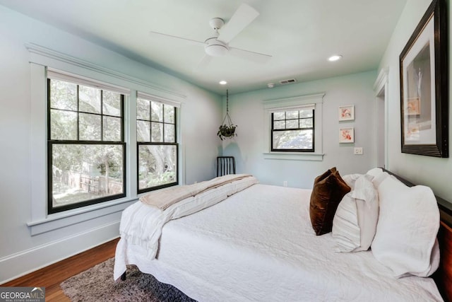 781 Boulevard, Athens, GA 30601 - bedroom with dark wood-style floors, baseboards, recessed lighting, and a ceiling fan