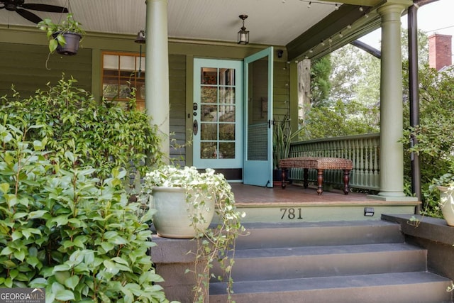 781 Boulevard, Athens, GA 30601 - view of exterior entry featuring a porch and ceiling fan