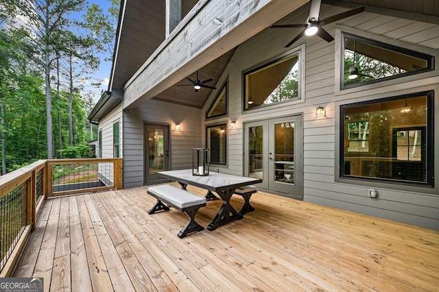 980 Bridge Rd, Ellijay, GA 30540 - wooden deck with ceiling fan, french doors, and outdoor dining area