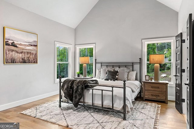 980 Bridge Rd, Ellijay, GA 30540 - bedroom featuring high vaulted ceiling and wood finished floors