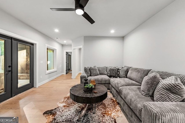 980 Bridge Rd, Ellijay, GA 30540 - living area with light wood-type flooring, recessed lighting, a ceiling fan, and french doors