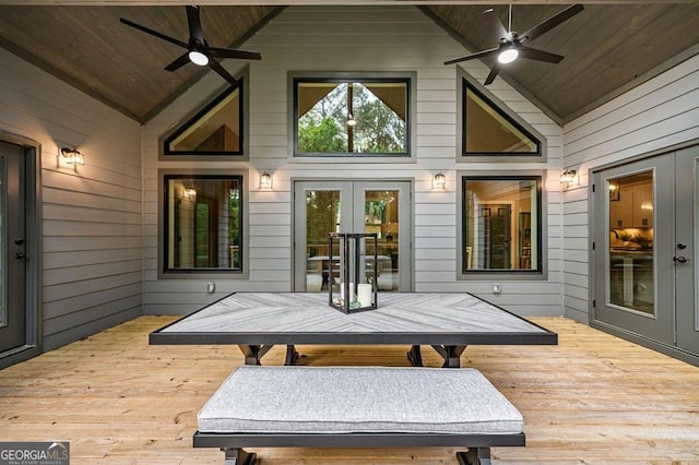 980 Bridge Rd, Ellijay, GA 30540 - deck with french doors, ceiling fan, and outdoor dining area