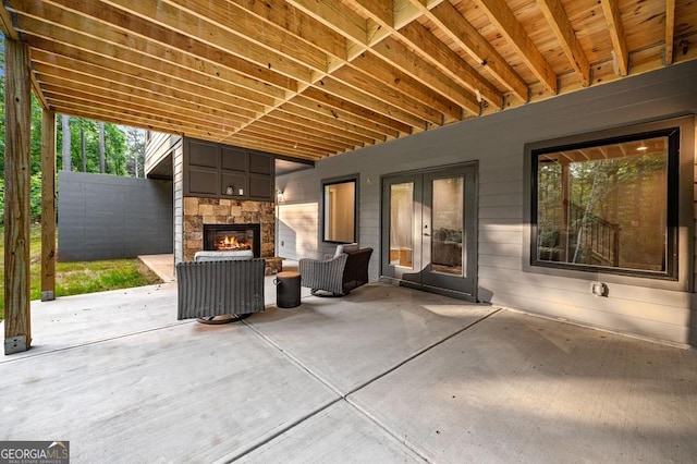 980 Bridge Rd, Ellijay, GA 30540 - view of patio featuring an outdoor stone fireplace