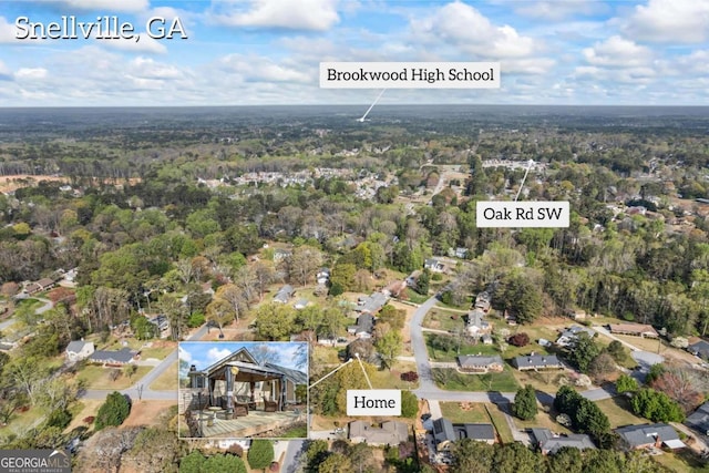 2019 Wiltshire Pl, Snellville, GA 30078 - aerial view of property and surrounding area with a heavily wooded area