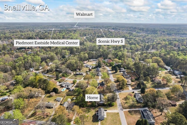 2019 Wiltshire Pl, Snellville, GA 30078 - aerial overview of property's location with a heavily wooded area