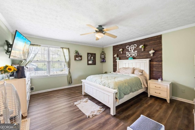 2019 Wiltshire Pl, Snellville, GA 30078 - bedroom featuring wood finished floors, a textured ceiling, ornamental molding, and a ceiling fan