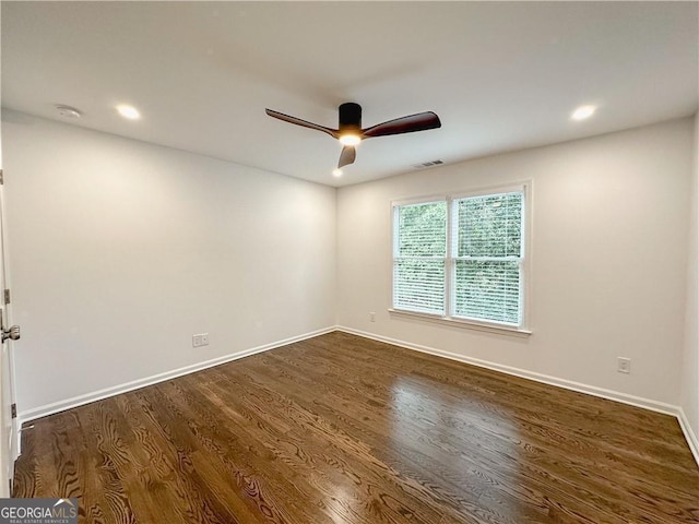 365 Morning Dew Cir, Roswell, GA 30075 - empty room with a ceiling fan, dark wood finished floors, baseboards, recessed lighting, and a smoke detector