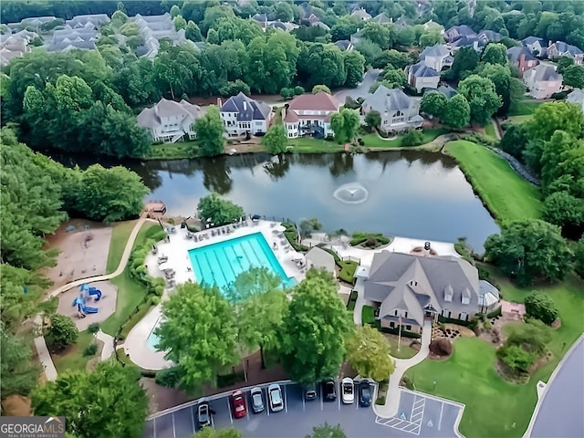 365 Morning Dew Cir, Roswell, GA 30075 - aerial perspective of suburban area with a large body of water and a pool
