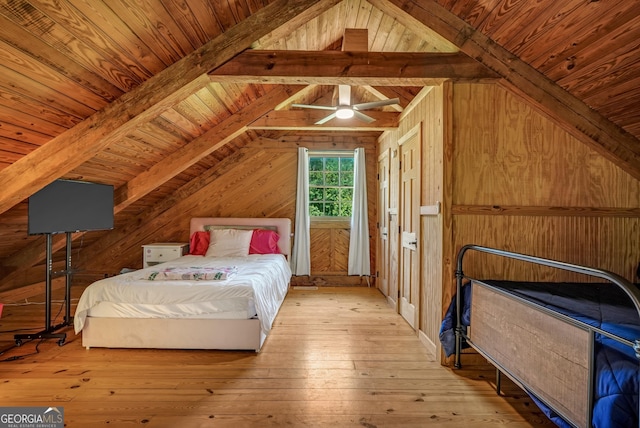121 Samples Rd, Forsyth, GA 31029 - bedroom with wood walls, wood-type flooring, and wooden ceiling