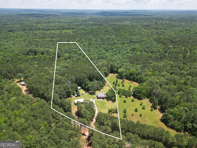 121 Samples Rd, Forsyth, GA 31029 - aerial view of property and surrounding area featuring a forest and property boundaries highlighted