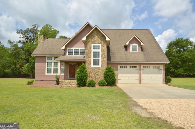 2025 Chicken Rd, Dudley, GA 31022 - view of front of property featuring driveway, a front yard, stone siding, crawl space, and a chimney