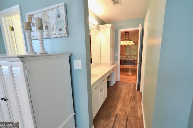 2025 Chicken Rd, Dudley, GA 31022 - bathroom with wood finished floors, vanity, and a textured ceiling