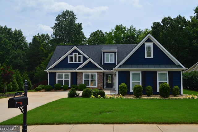 5427 Woodstream Ct, Gainesville, GA 30507 - craftsman-style house featuring a standing seam roof, a front lawn, and metal roof