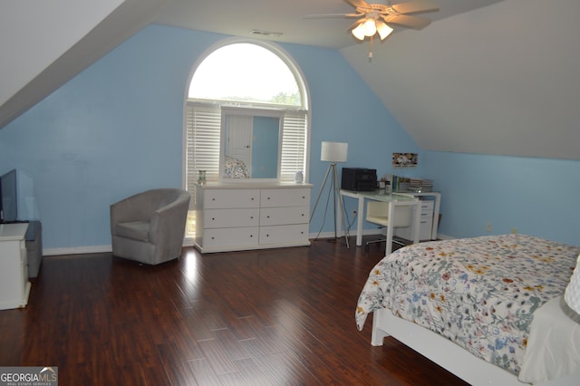5427 Woodstream Ct, Gainesville, GA 30507 - bedroom featuring lofted ceiling, wood finished floors, ceiling fan, and baseboards