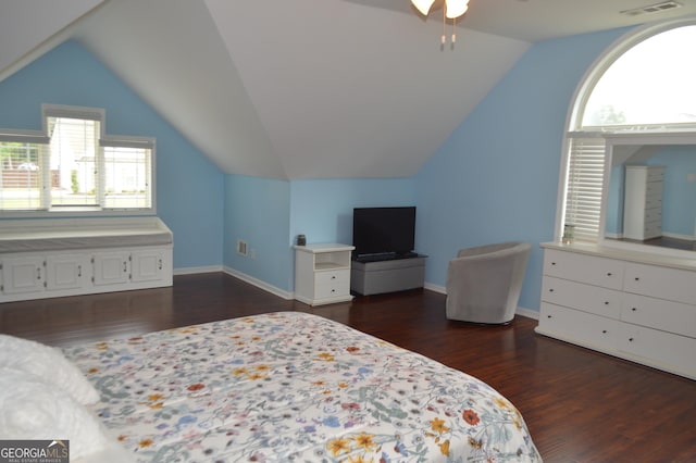 5427 Woodstream Ct, Gainesville, GA 30507 - bedroom with vaulted ceiling, dark wood-style floors, and baseboards