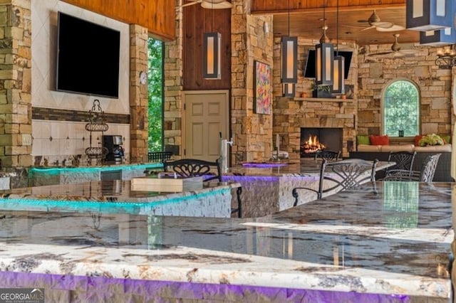 37 Retreat Rdg, Cartersville, GA 30120 - living room with an outdoor stone fireplace