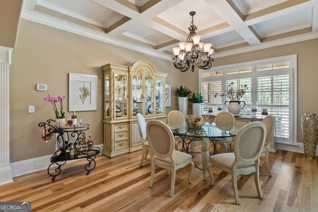 37 Retreat Rdg, Cartersville, GA 30120 - dining space with a chandelier, plenty of natural light, crown molding, light wood-style floors, and beam ceiling
