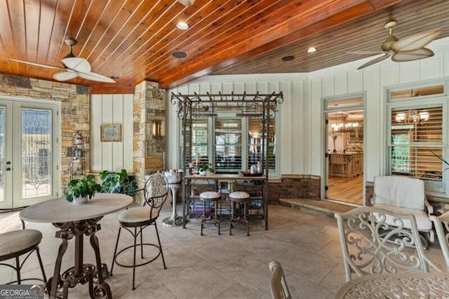 37 Retreat Rdg, Cartersville, GA 30120 - dining area featuring french doors, wooden ceiling, a ceiling fan, and plenty of natural light