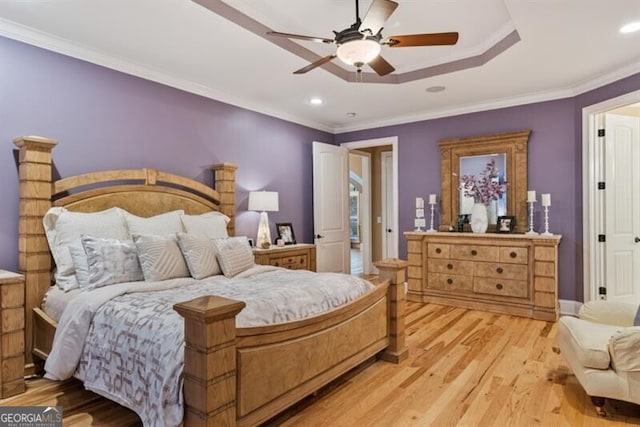 37 Retreat Rdg, Cartersville, GA 30120 - bedroom featuring light wood finished floors, crown molding, recessed lighting, and a ceiling fan