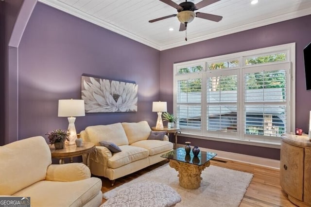 37 Retreat Rdg, Cartersville, GA 30120 - living area with wood finished floors, a ceiling fan, recessed lighting, and crown molding