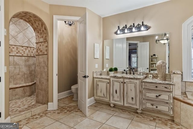 37 Retreat Rdg, Cartersville, GA 30120 - bathroom featuring vanity, a walk in shower, tile patterned floors, and a chandelier