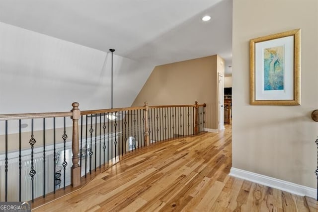 37 Retreat Rdg, Cartersville, GA 30120 - hallway with wood finished floors, vaulted ceiling, and recessed lighting