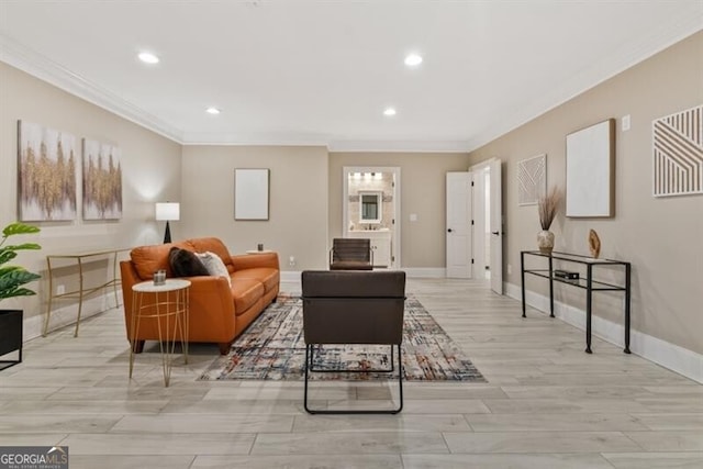 37 Retreat Rdg, Cartersville, GA 30120 - living room featuring ornamental molding, recessed lighting, and light wood-type flooring