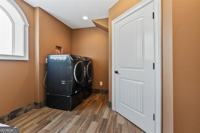 37 Retreat Rdg, Cartersville, GA 30120 - laundry room featuring washer and dryer, wood finished floors, and recessed lighting