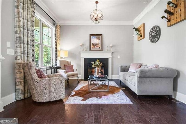 715 Creekside Bnd, Alpharetta, GA 30004 - living area with a lit fireplace, wood finished floors, ornamental molding, and baseboards