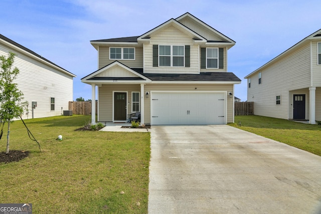 935 Abode Ave, Fort Stewart, GA 31313 - view of front facade with concrete driveway, an attached garage, a shingled roof, and central air condition unit